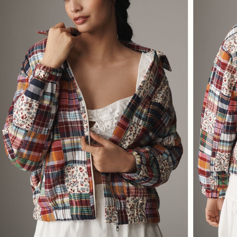 Avec Les Filles Plaid Stitched Bomber Jacket NWT
